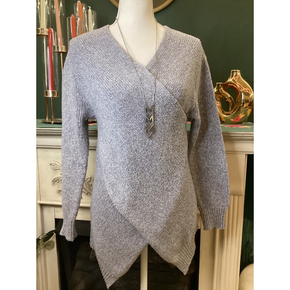 &merci Women's Light Grey Wrap Style Knit Sweater Small